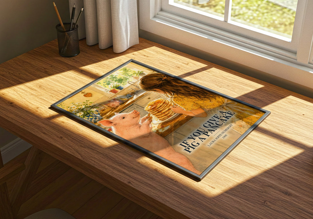 If You Give a Pig a Pancake watercolour book poster framed on wall – childrens wall art