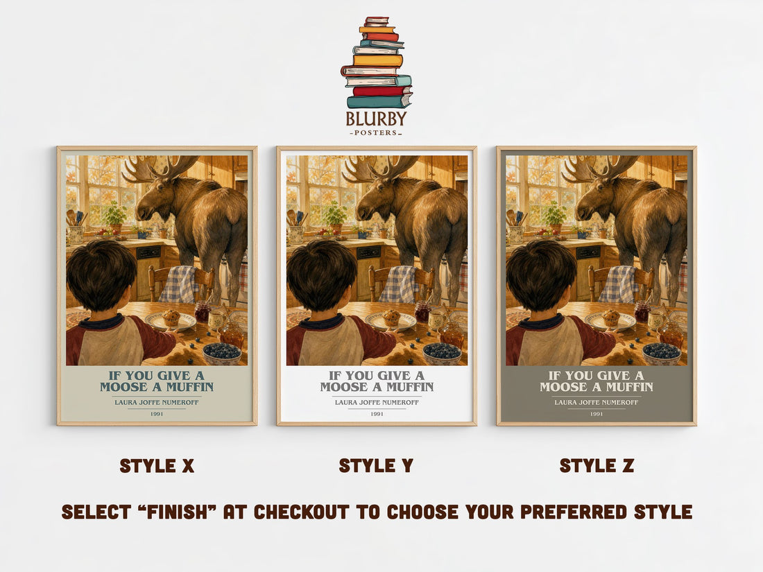 If You Give a Moose a Muffin book cover print in frame leaning in hallway – childrens wall art (mockup)