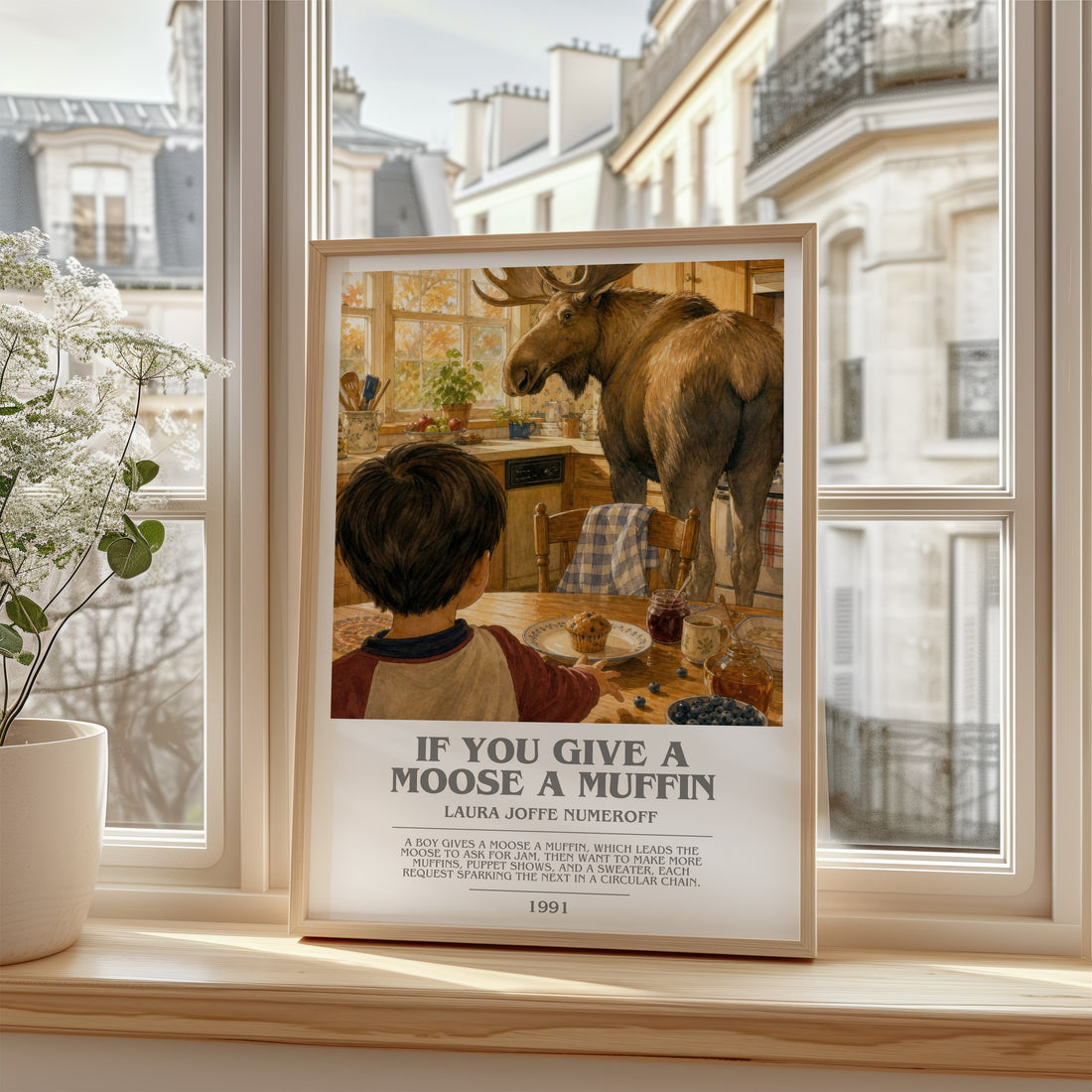 If You Give a Moose a Muffin bookish poster colour and style options – Laura Joffe Numeroff book art