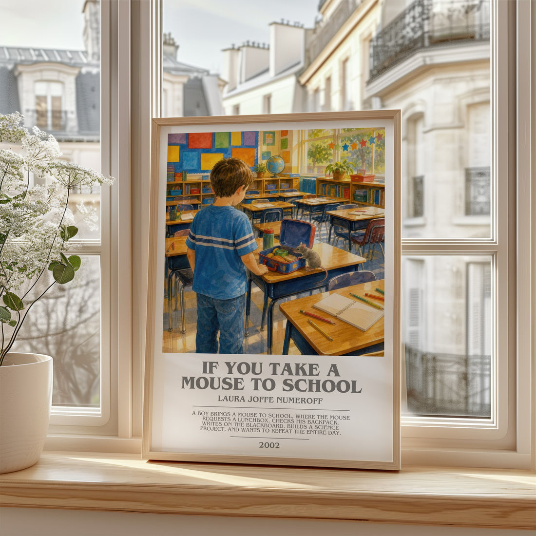 If You Take a Mouse to School bookish poster colour and style options – Laura Joffe Numeroff book art