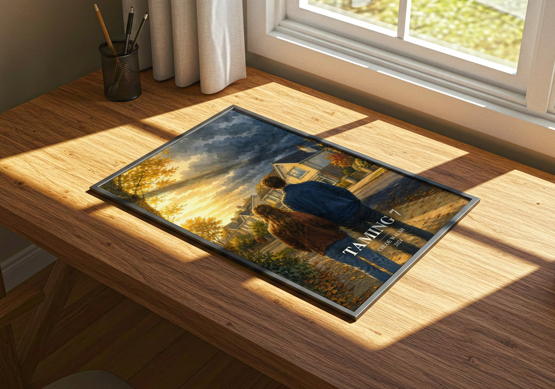 Taming 7 watercolour book poster framed on wall – young adult wall art