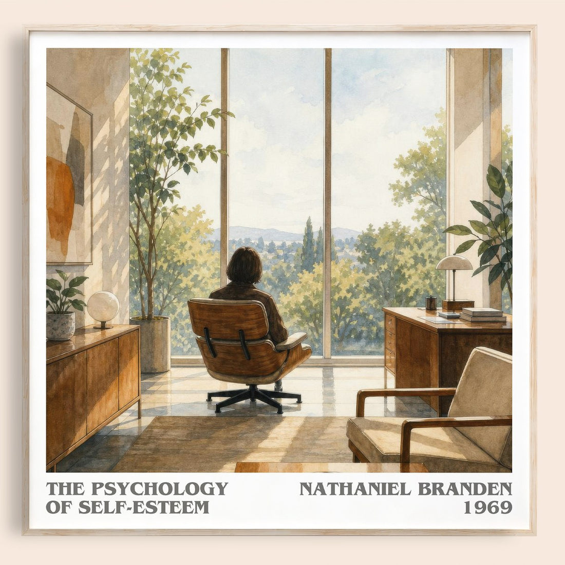 The psychology of self-esteem literary book poster by Nathaniel Branden – framed literary art print