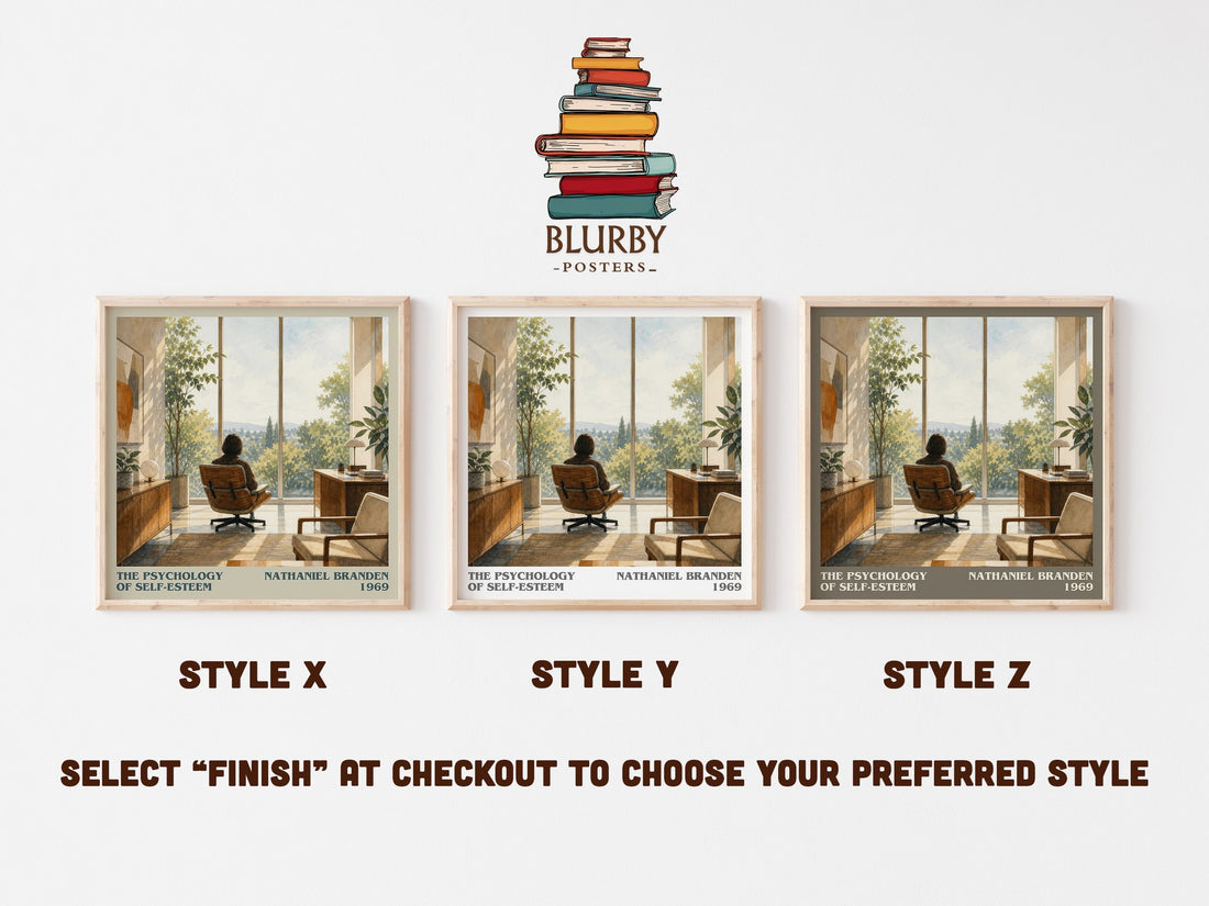 The psychology of self-esteem literary print in frame leaning in hallway – non fiction wall art (mockup)