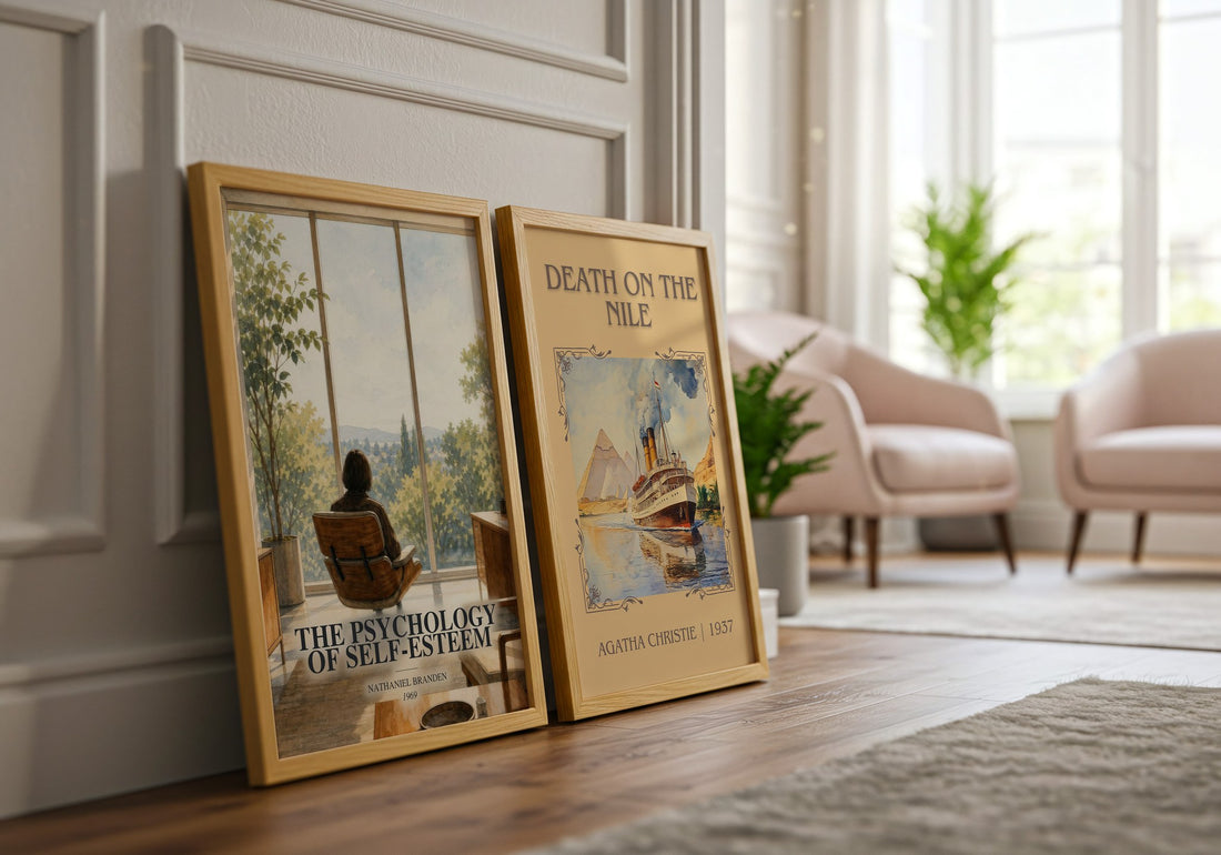 The psychology of self-esteem watercolour print framed by window – literary home decor