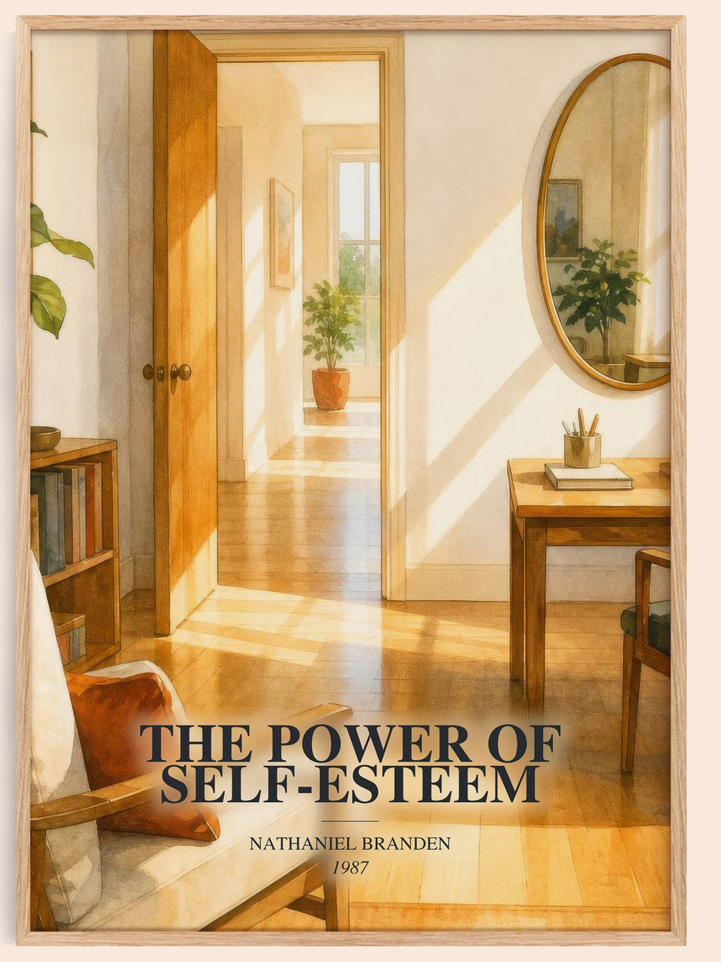 The power of self-esteem watercolour book poster by Nathaniel Branden – framed literary art print