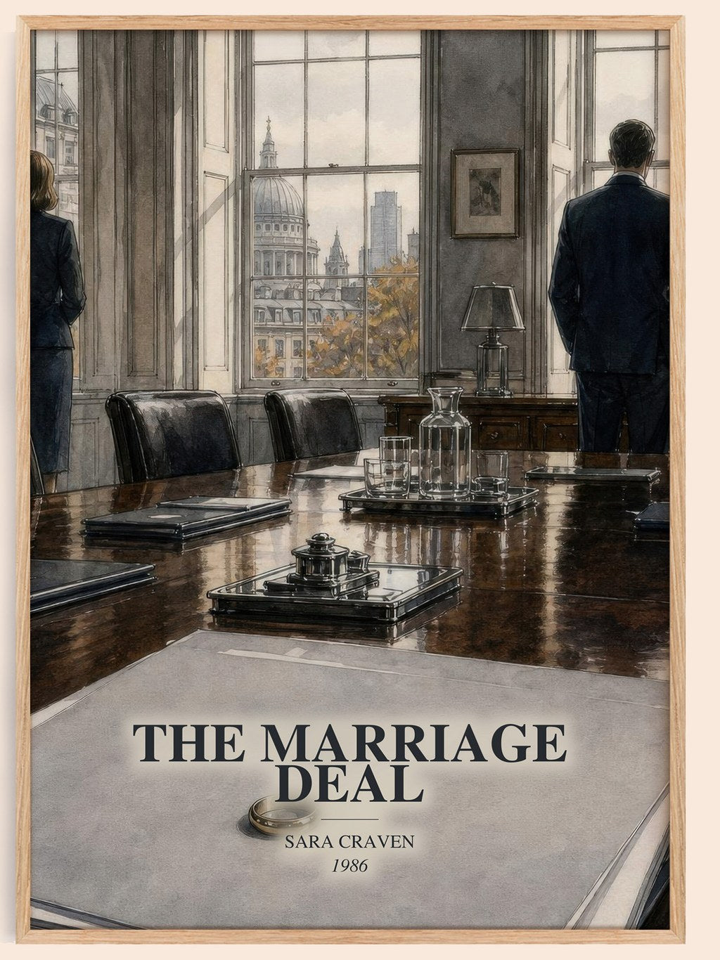 The Marriage Deal watercolour book poster by Sara Craven – framed literary art print