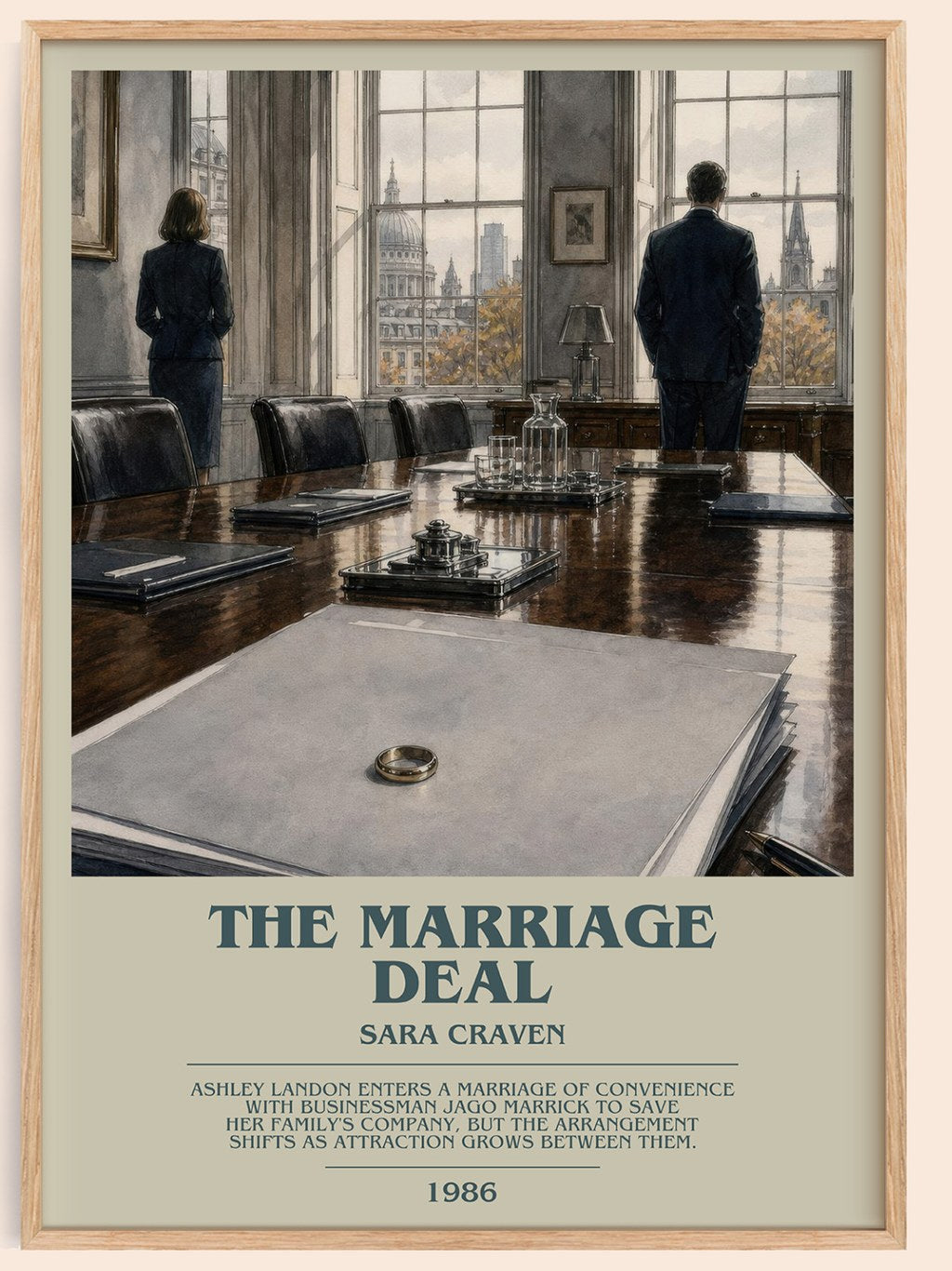 The Marriage Deal bookish book poster by Sara Craven – framed literary art print