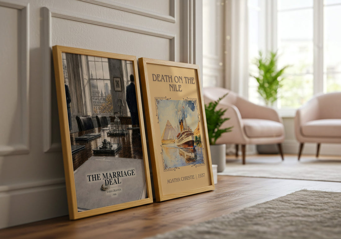 The Marriage Deal watercolour print framed by window – literary home decor