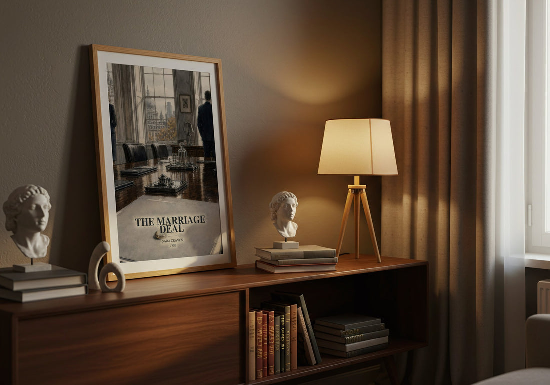The Marriage Deal watercolour print on bookshelf – Sara Craven fan gift
