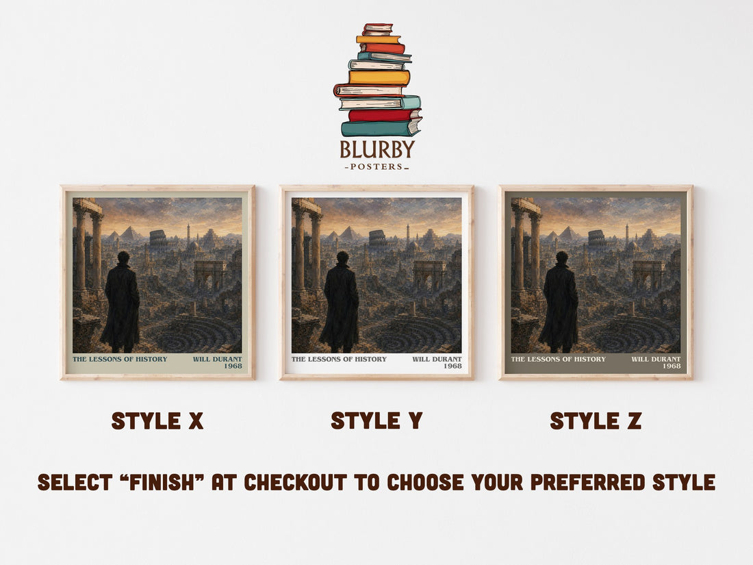 The Lessons of History literary print in frame leaning in hallway – non fiction wall art (mockup)