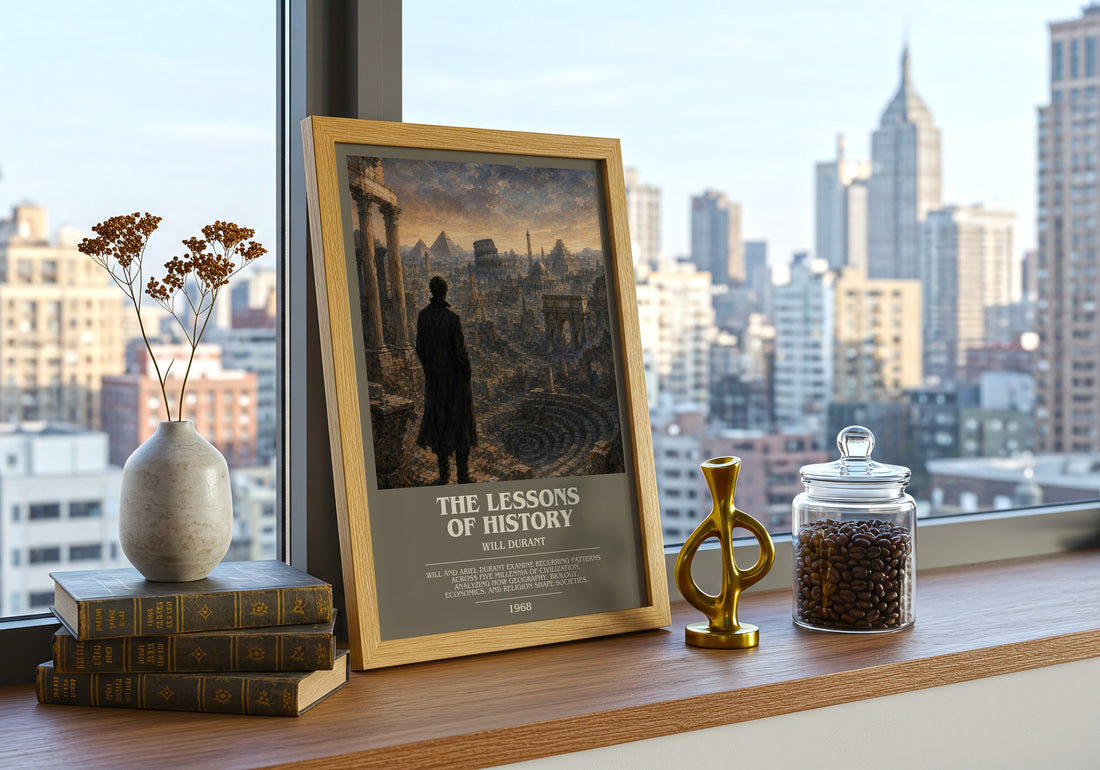 The Lessons of History bookish print framed by window – literary home decor