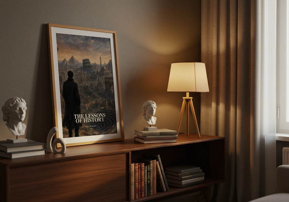 The Lessons of History watercolour print on bookshelf – Will Durant fan gift