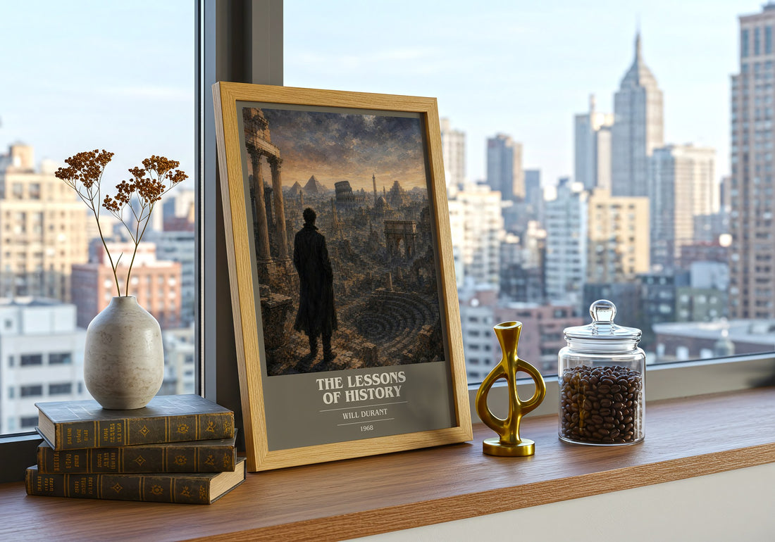 The Lessons of History book cover print framed by window – literary home decor