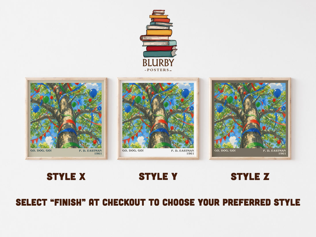 Go, Dog. Go! literary print in frame leaning in hallway – childrens wall art (mockup)