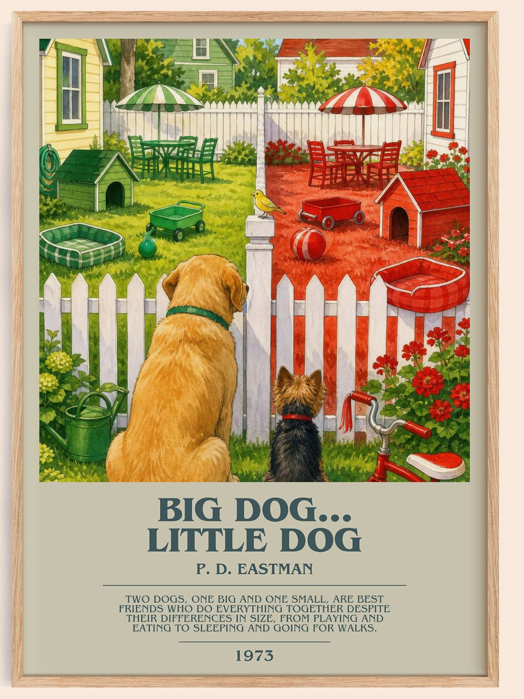 Big Dog... Little Dog bookish book poster by P. D. Eastman – framed literary art print
