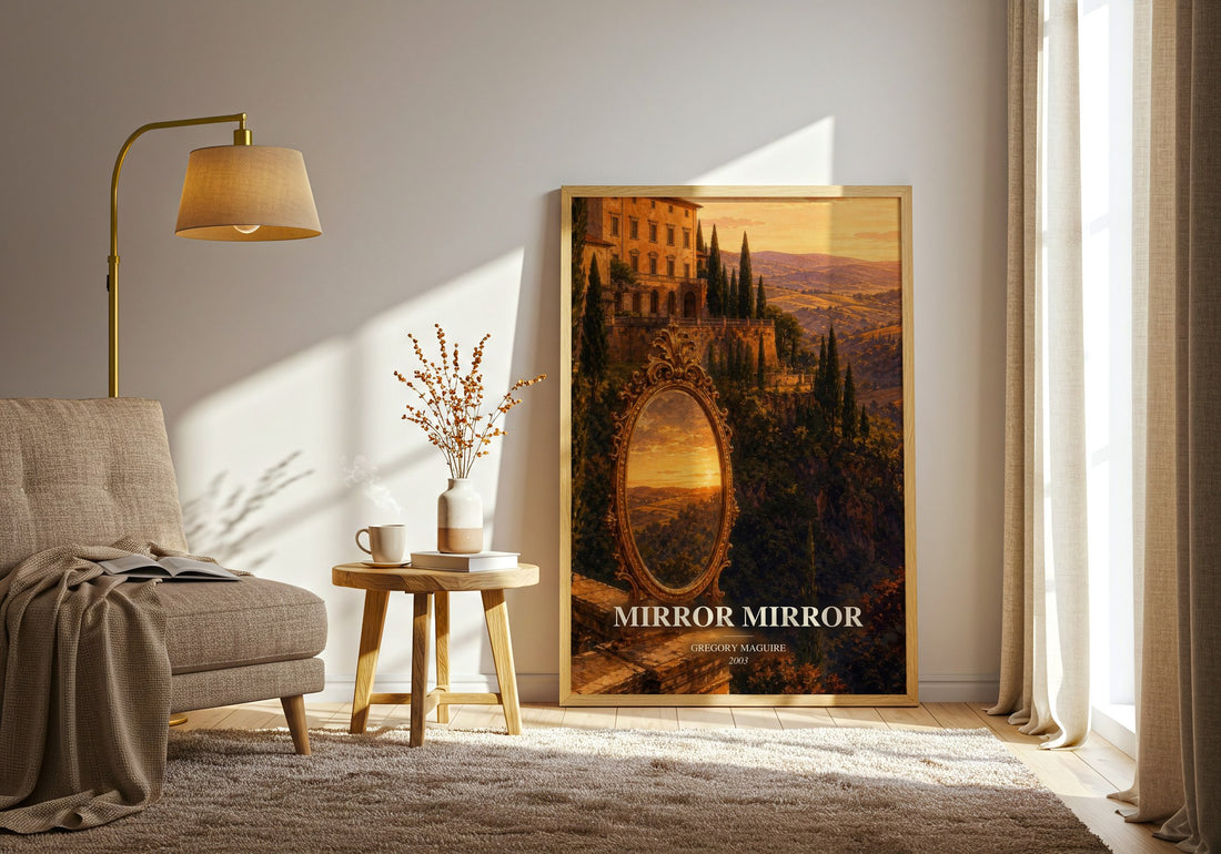 Mirror Mirror watercolour print in frame leaning in hallway – fantasy wall art