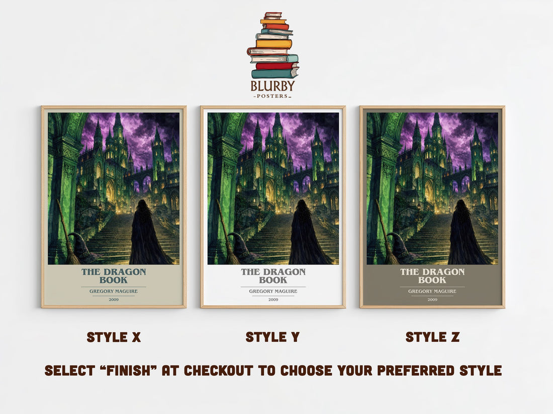 The Dragon Book book cover print in frame leaning in hallway – fantasy wall art (mockup)