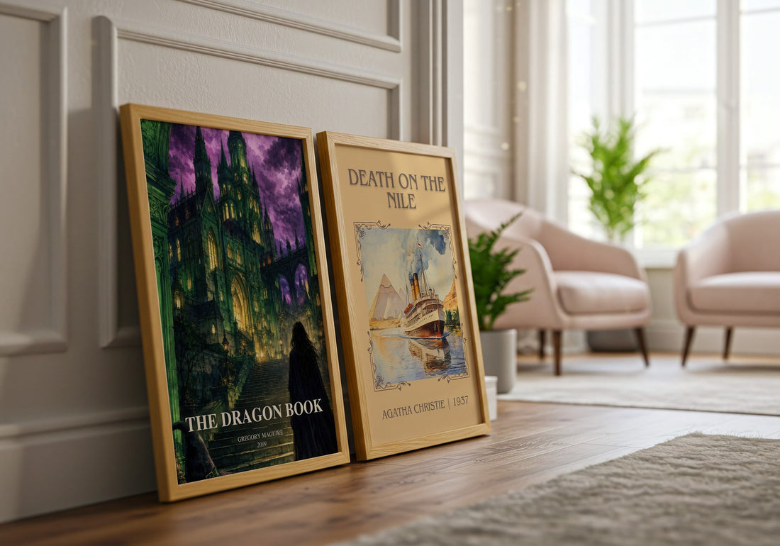 The Dragon Book watercolour print framed by window – literary home decor