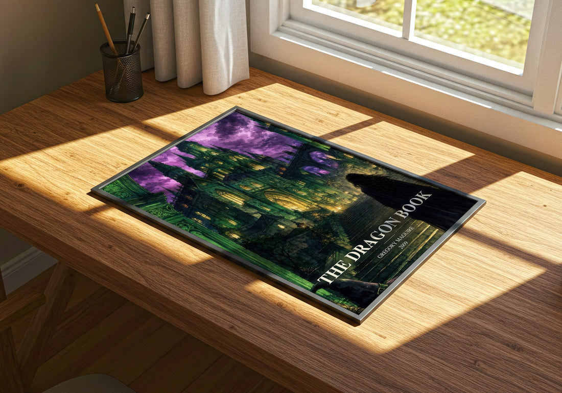 The Dragon Book watercolour book poster framed on wall – fantasy wall art