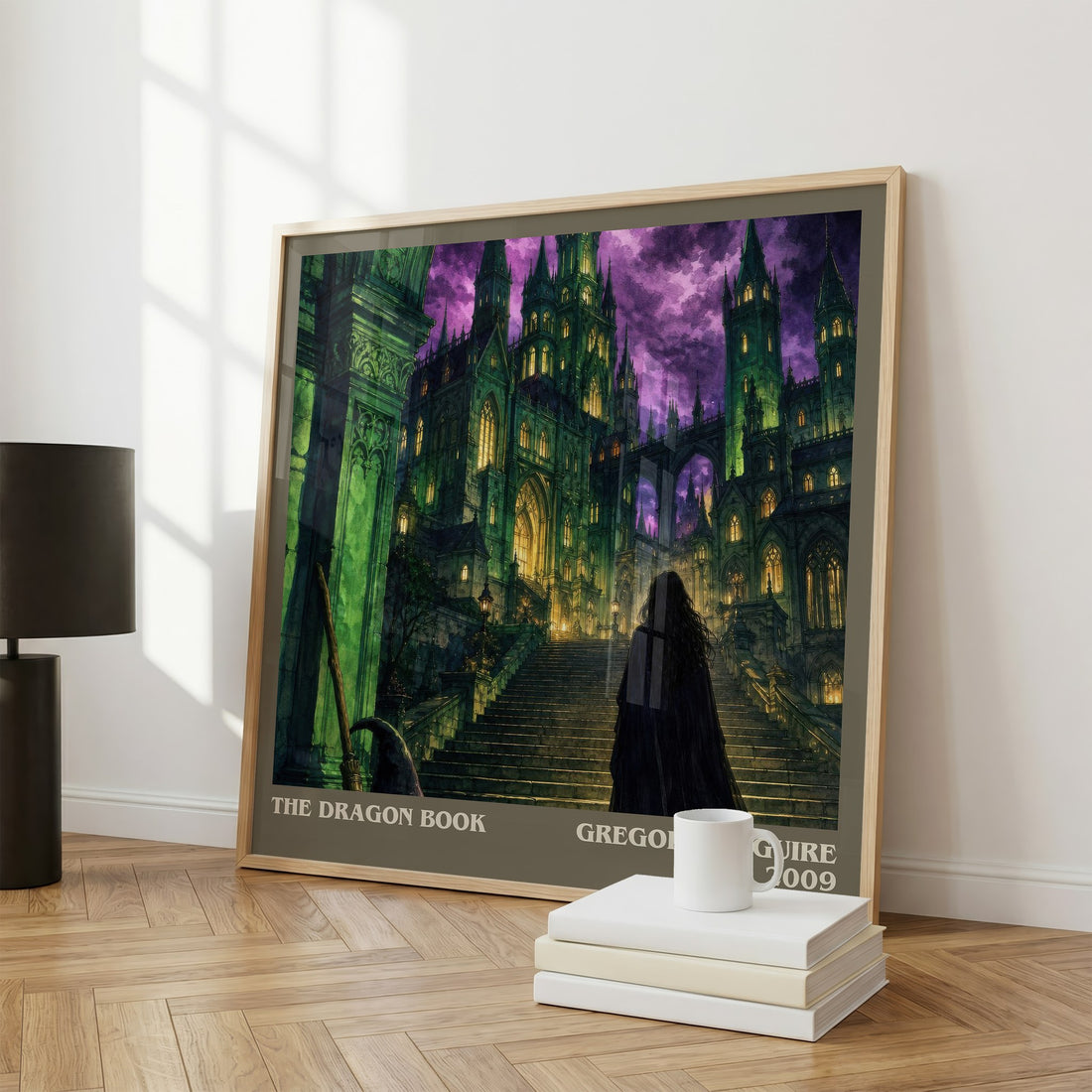 The Dragon Book literary print framed by window – literary home decor
