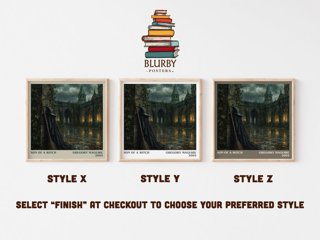 Son of a Witch literary print in frame leaning in hallway – fantasy wall art (mockup)