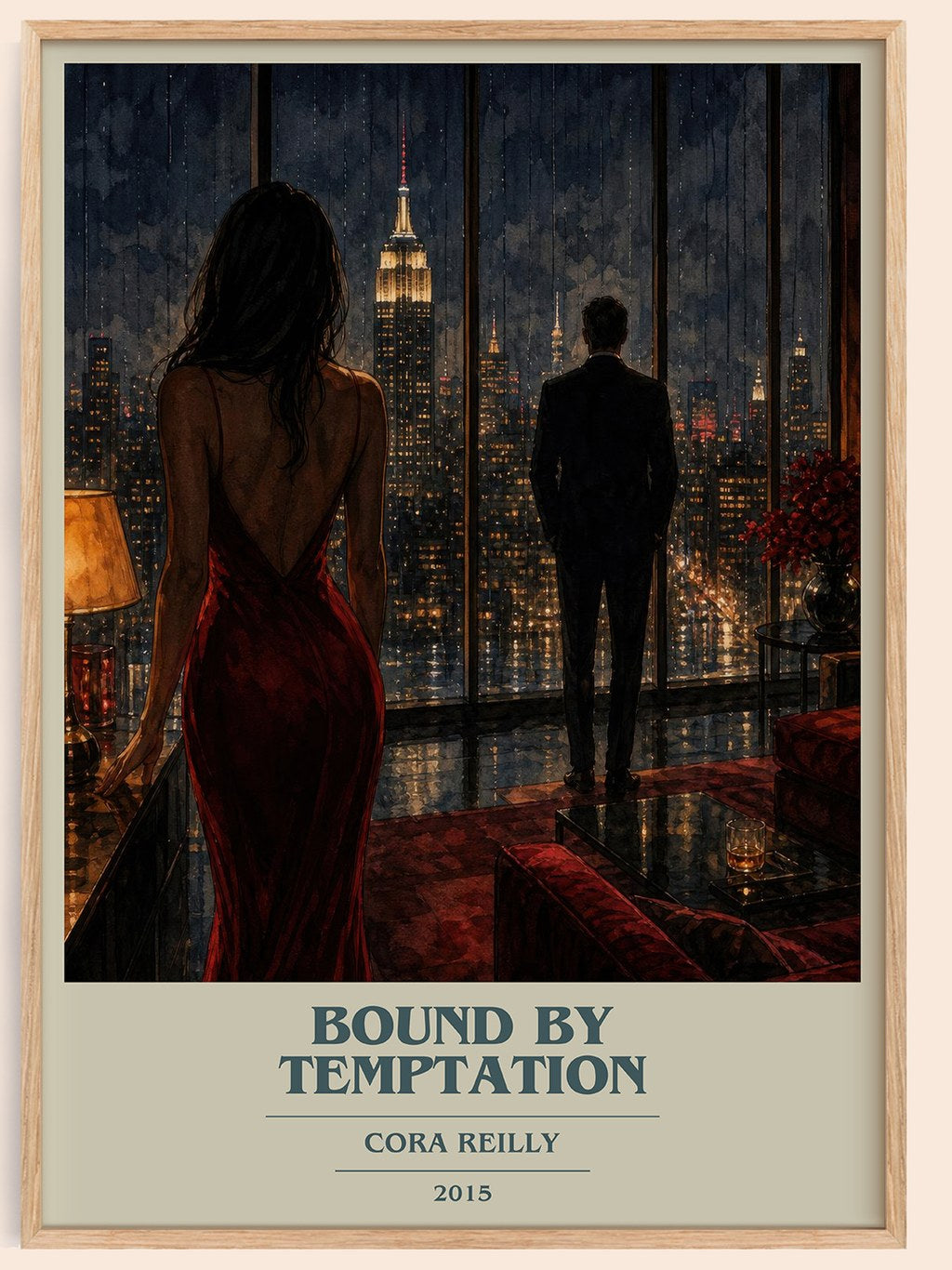 Bound by temptation book cover book poster by Cora Reilly – framed literary art print