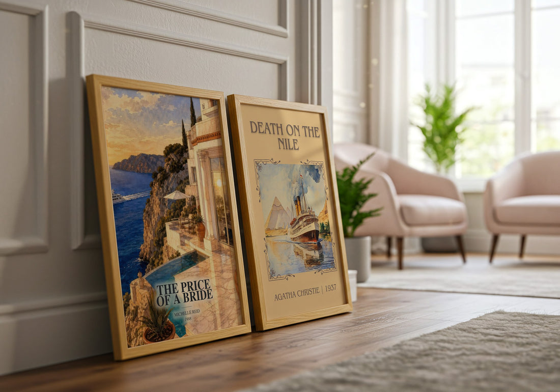 The Price of a Bride watercolour print framed by window – literary home decor