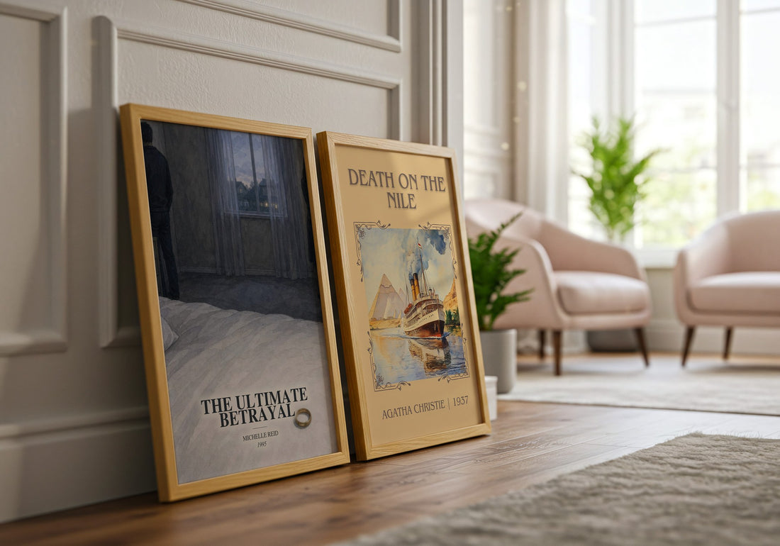 The Ultimate Betrayal watercolour print framed by window – literary home decor