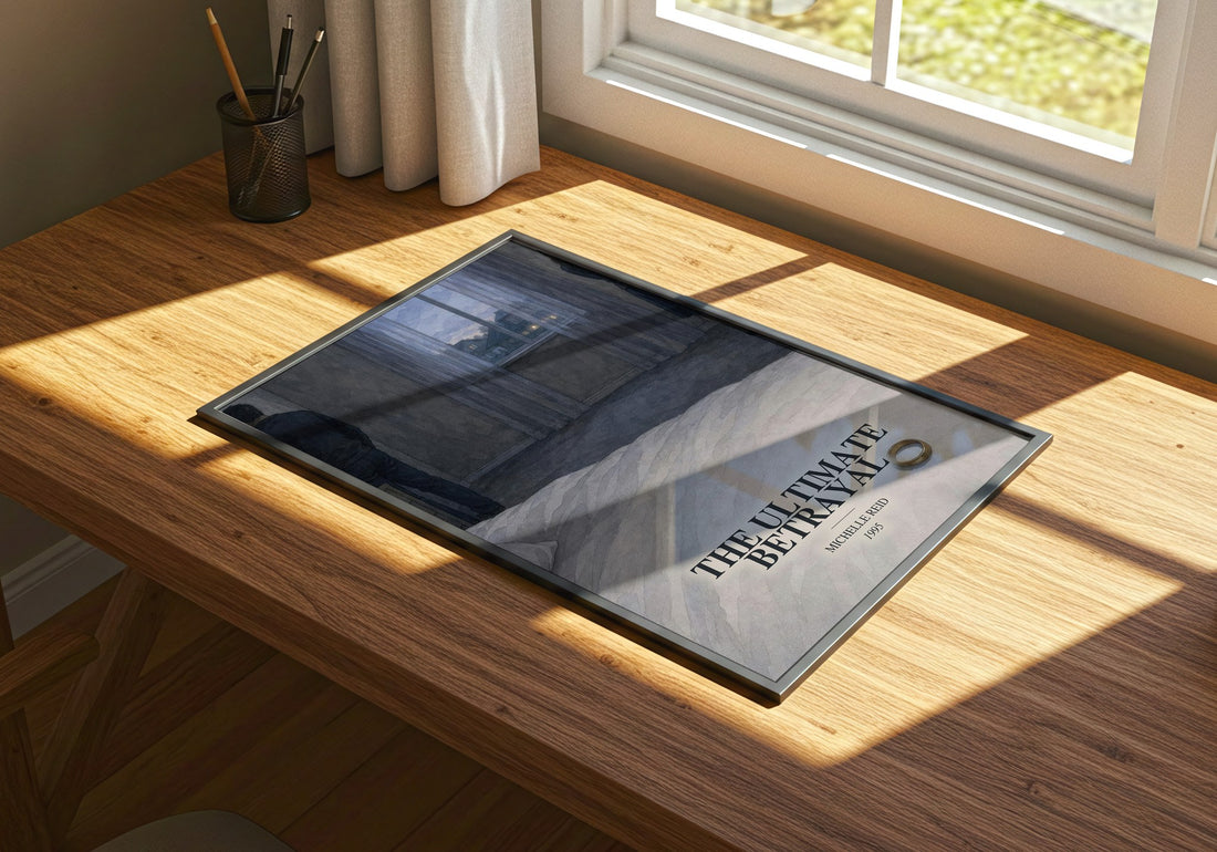 The Ultimate Betrayal watercolour book poster framed on wall – romance wall art