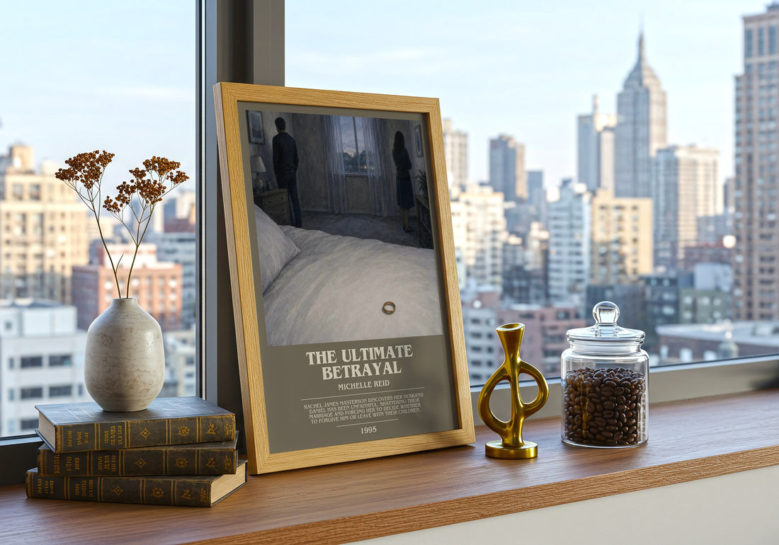 The Ultimate Betrayal bookish print framed by window – literary home decor