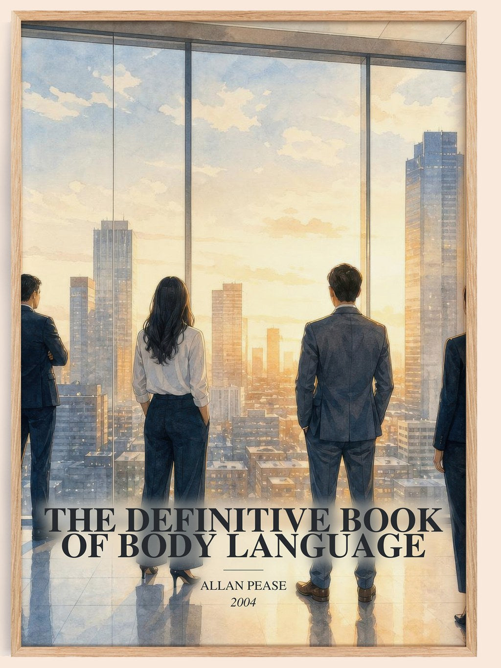The Definitive Book of Body Language watercolour book poster by Allan Pease – framed literary art print