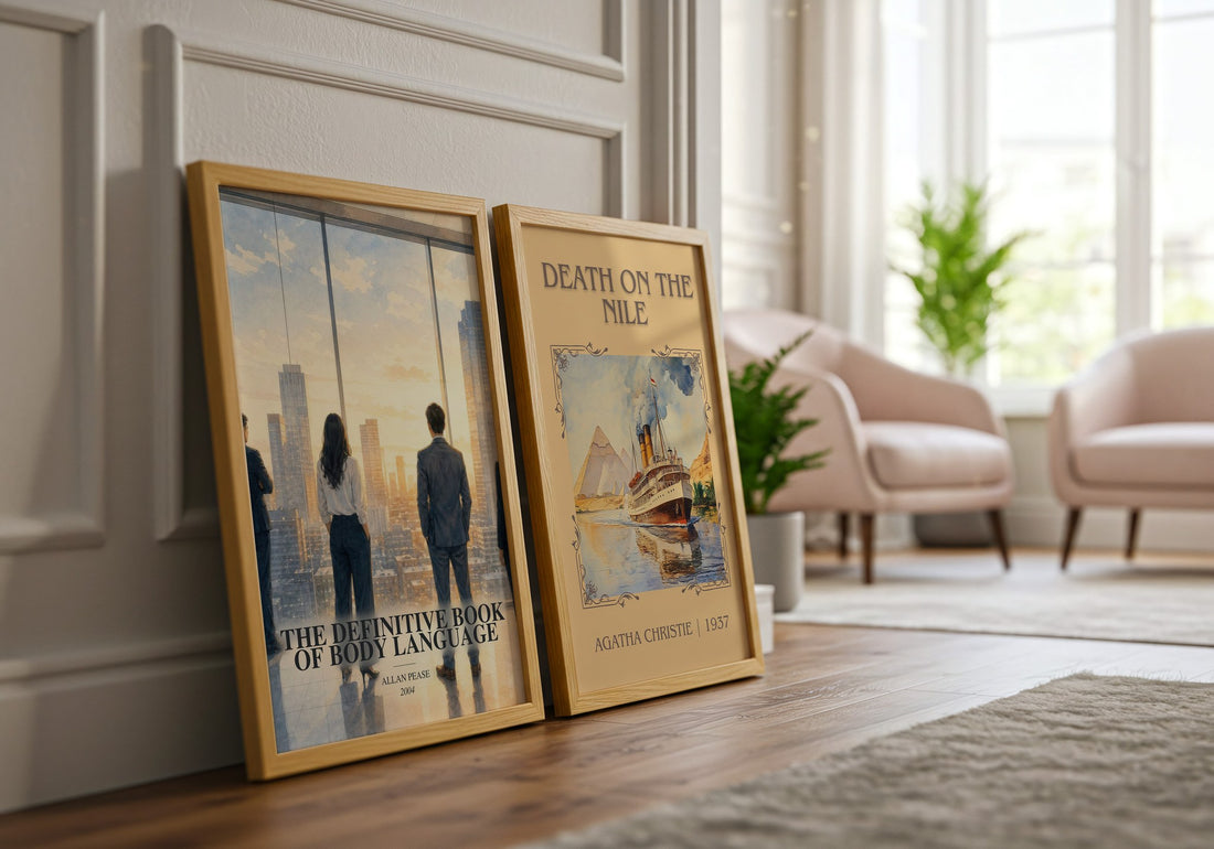 The Definitive Book of Body Language watercolour print framed by window – literary home decor