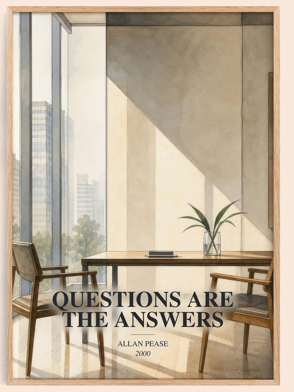 Questions Are the Answers watercolour book poster by Allan Pease – framed literary art print