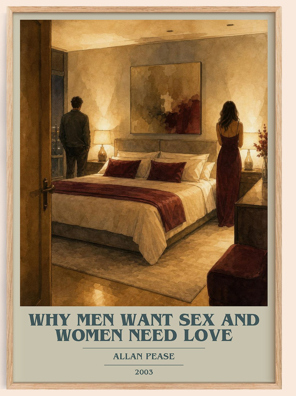 Why Men Want Sex and Women Need Love book cover book poster by Allan Pease – framed literary art print