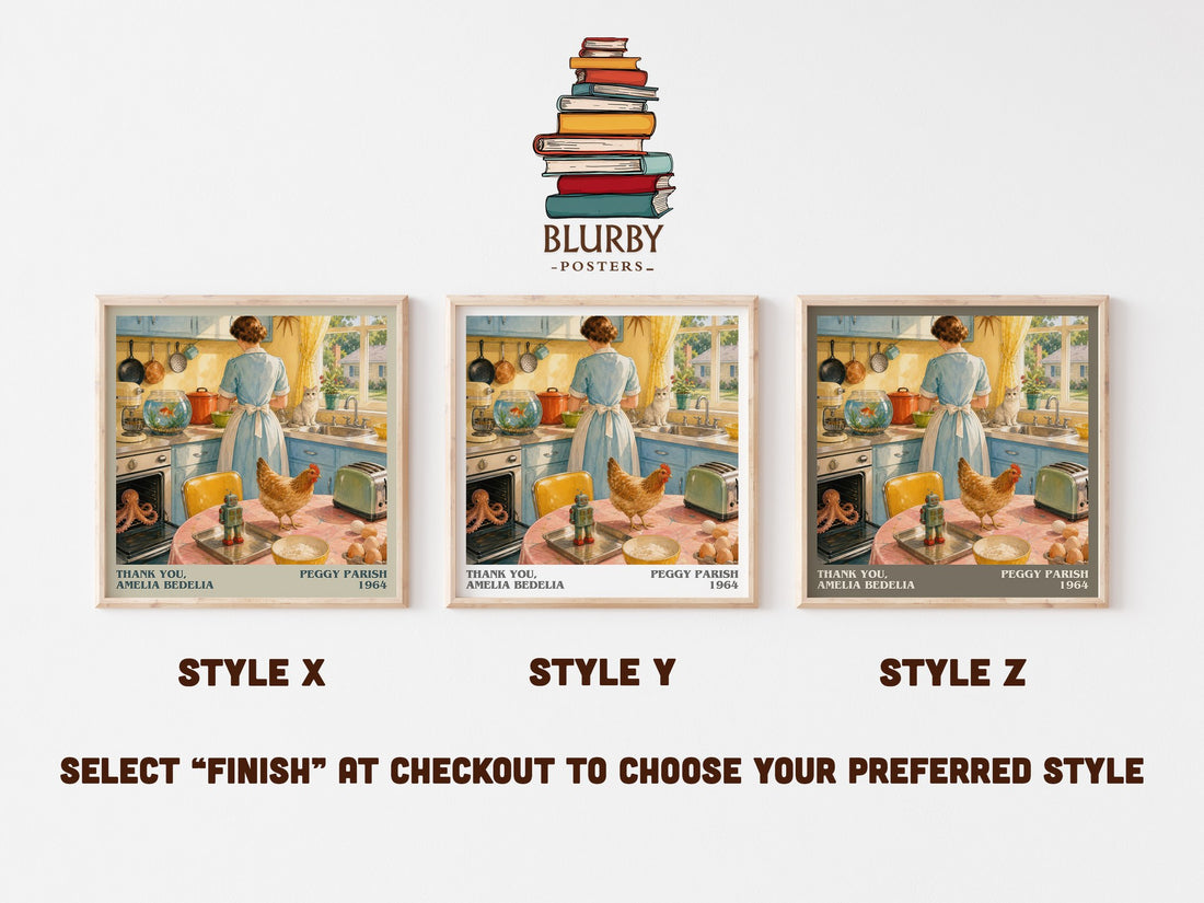 Thank You, Amelia Bedelia literary print in frame leaning in hallway – childrens wall art (mockup)