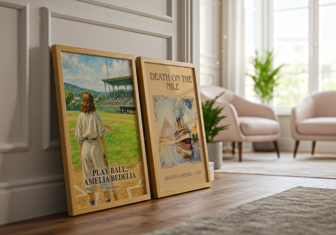 Play Ball, Amelia Bedelia watercolour print framed by window – literary home decor