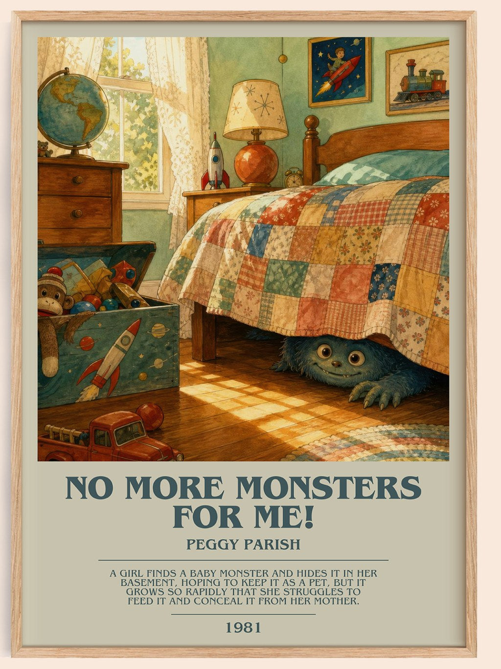 No More Monsters for Me! bookish book poster by Peggy Parish – framed literary art print