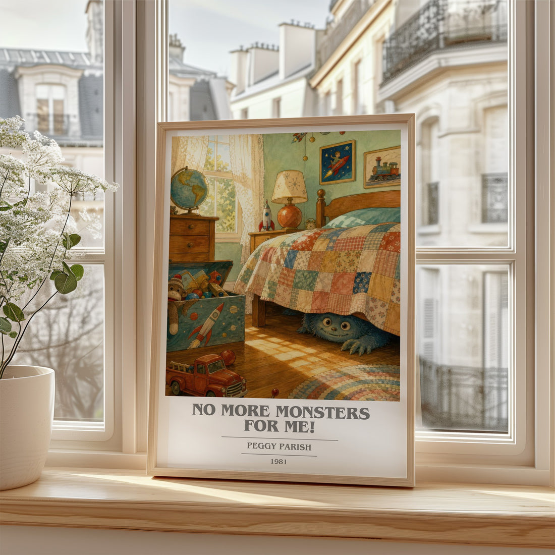 No More Monsters for Me! book cover poster colour and style options – Peggy Parish book art
