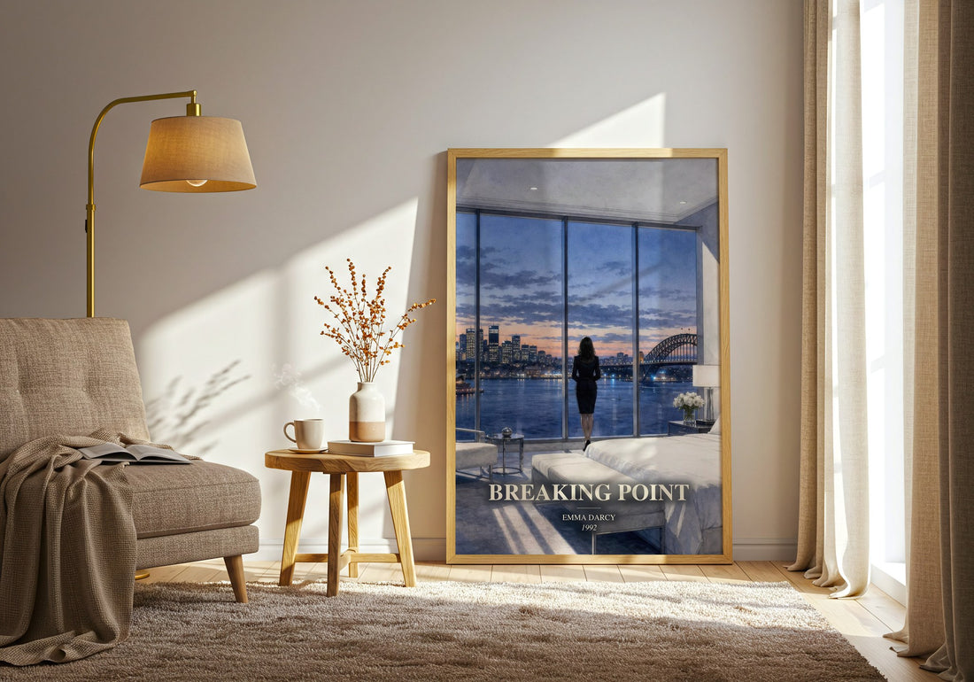 Breaking Point watercolour print in frame leaning in hallway – romance wall art