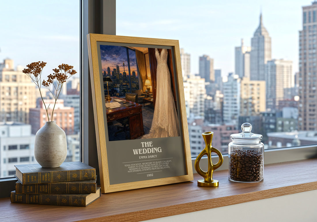 The Wedding bookish print framed by window – literary home decor