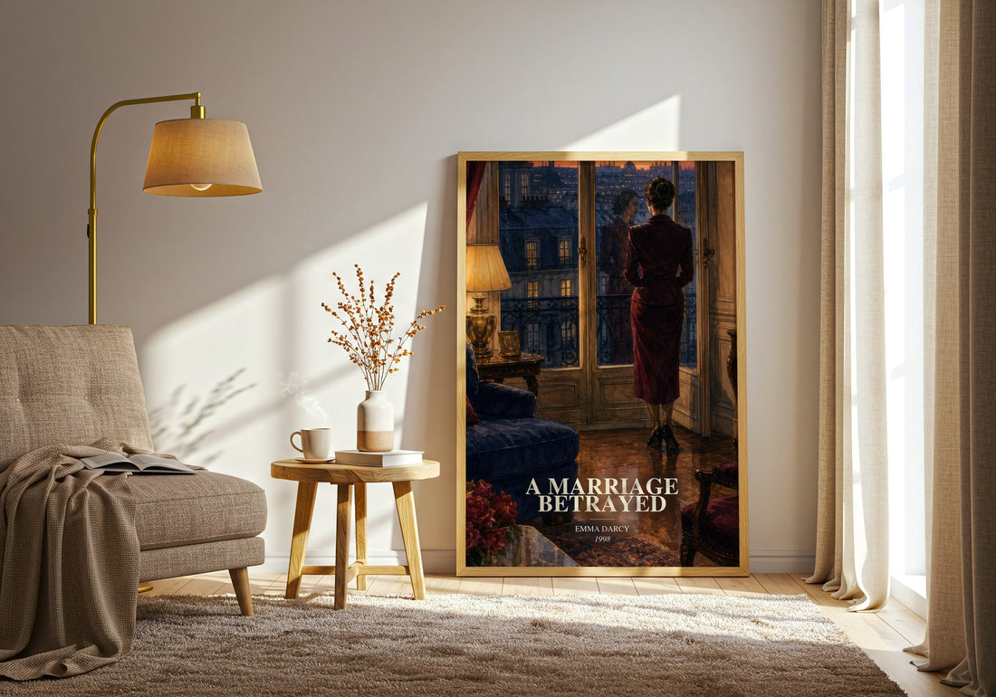 A Marriage Betrayed watercolour print in frame leaning in hallway – romance wall art