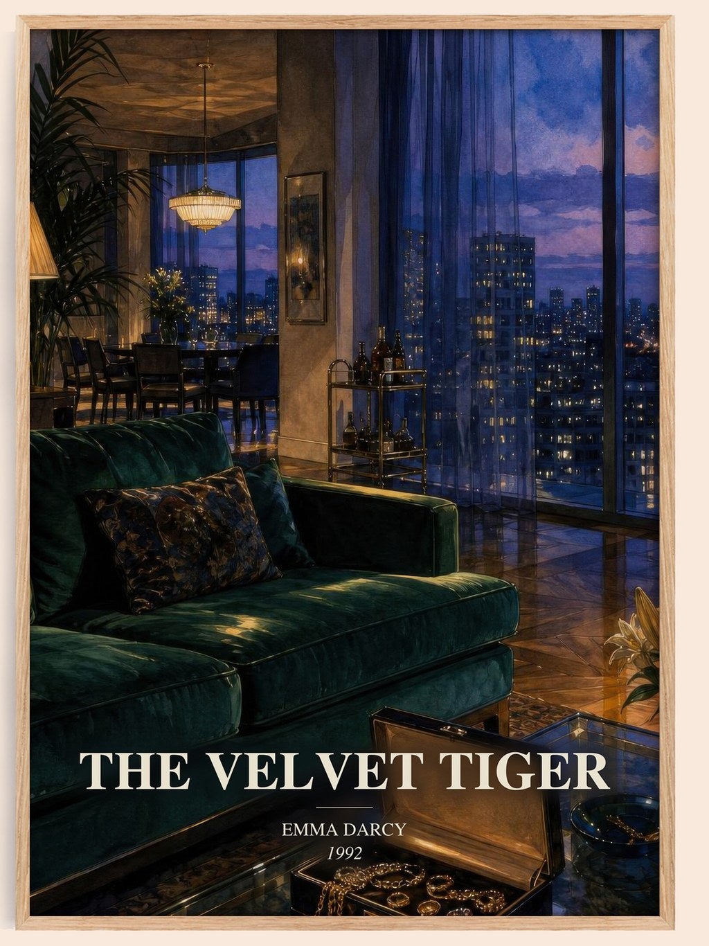The Velvet Tiger watercolour book poster by Emma Darcy – framed literary art print