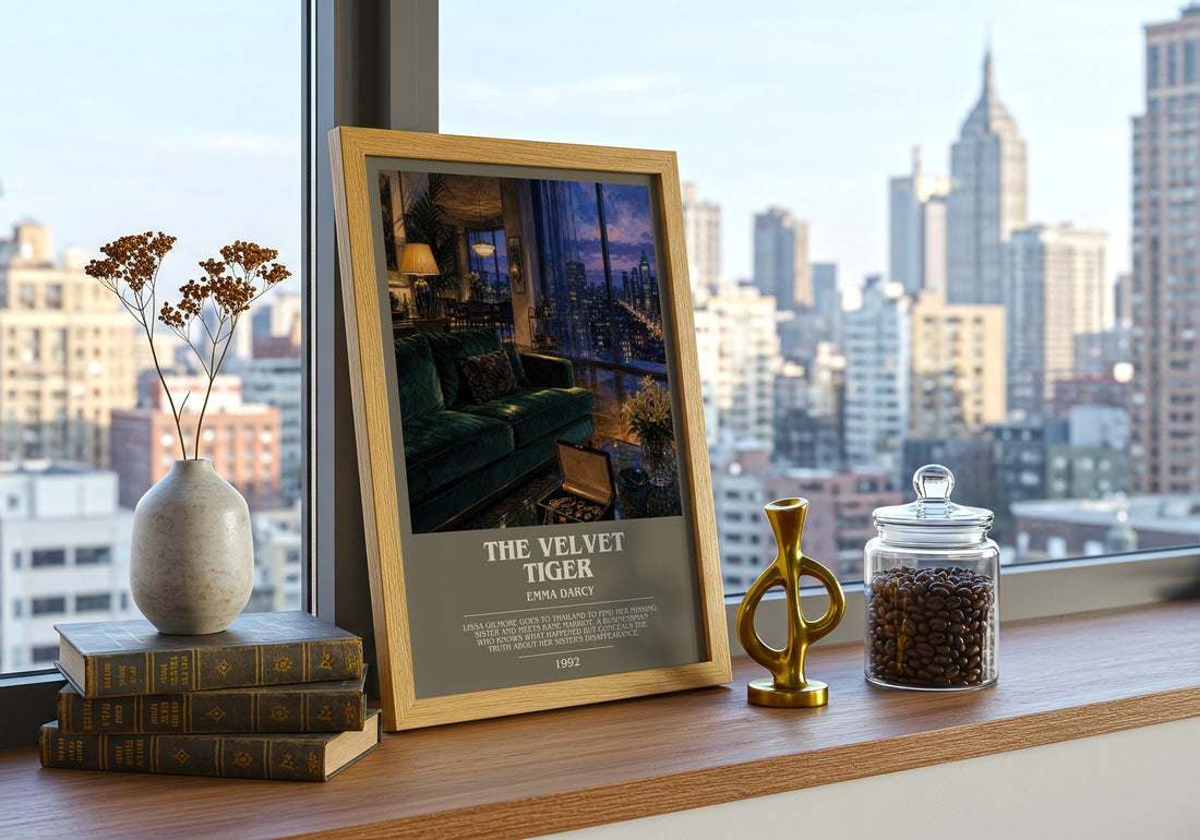 The Velvet Tiger bookish print framed by window – literary home decor