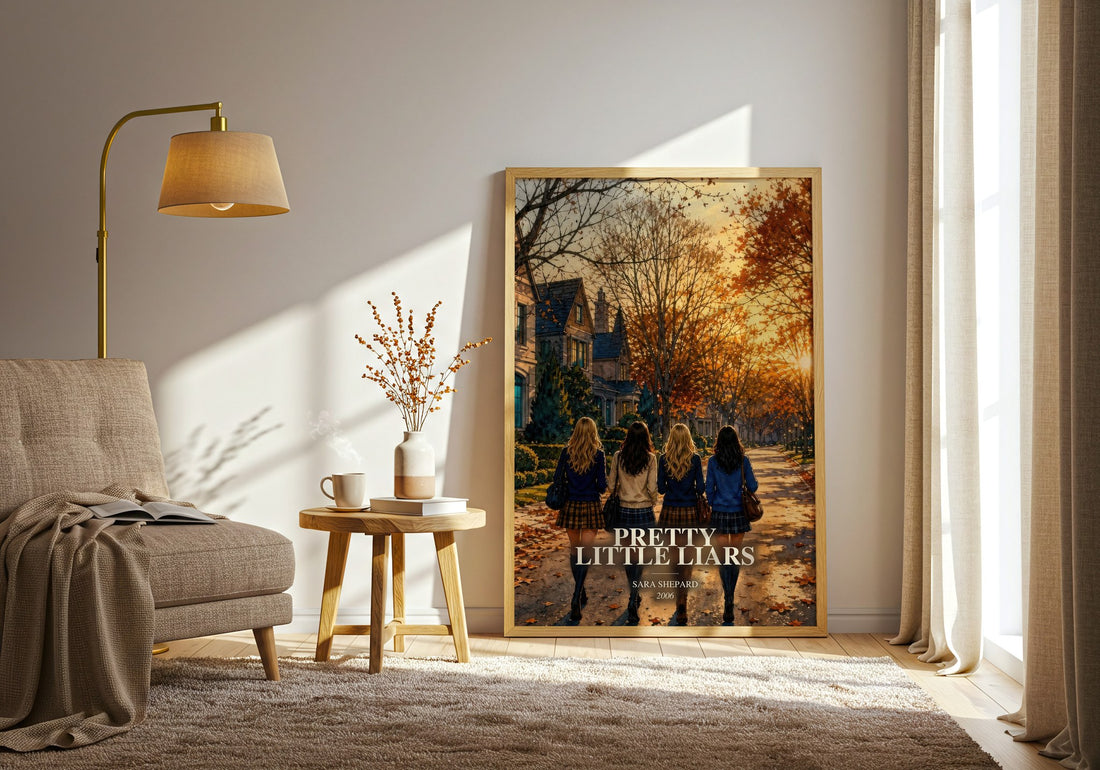 Pretty Little Liars watercolour print in frame leaning in hallway – young adult wall art