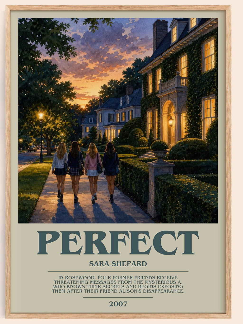 Perfect bookish book poster by Sara Shepard – framed literary art print