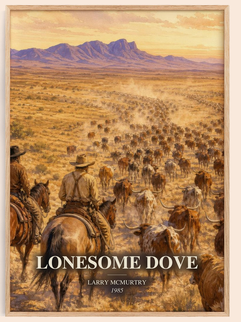 Lonesome Dove watercolour book poster by Larry McMurtry – framed literary art print