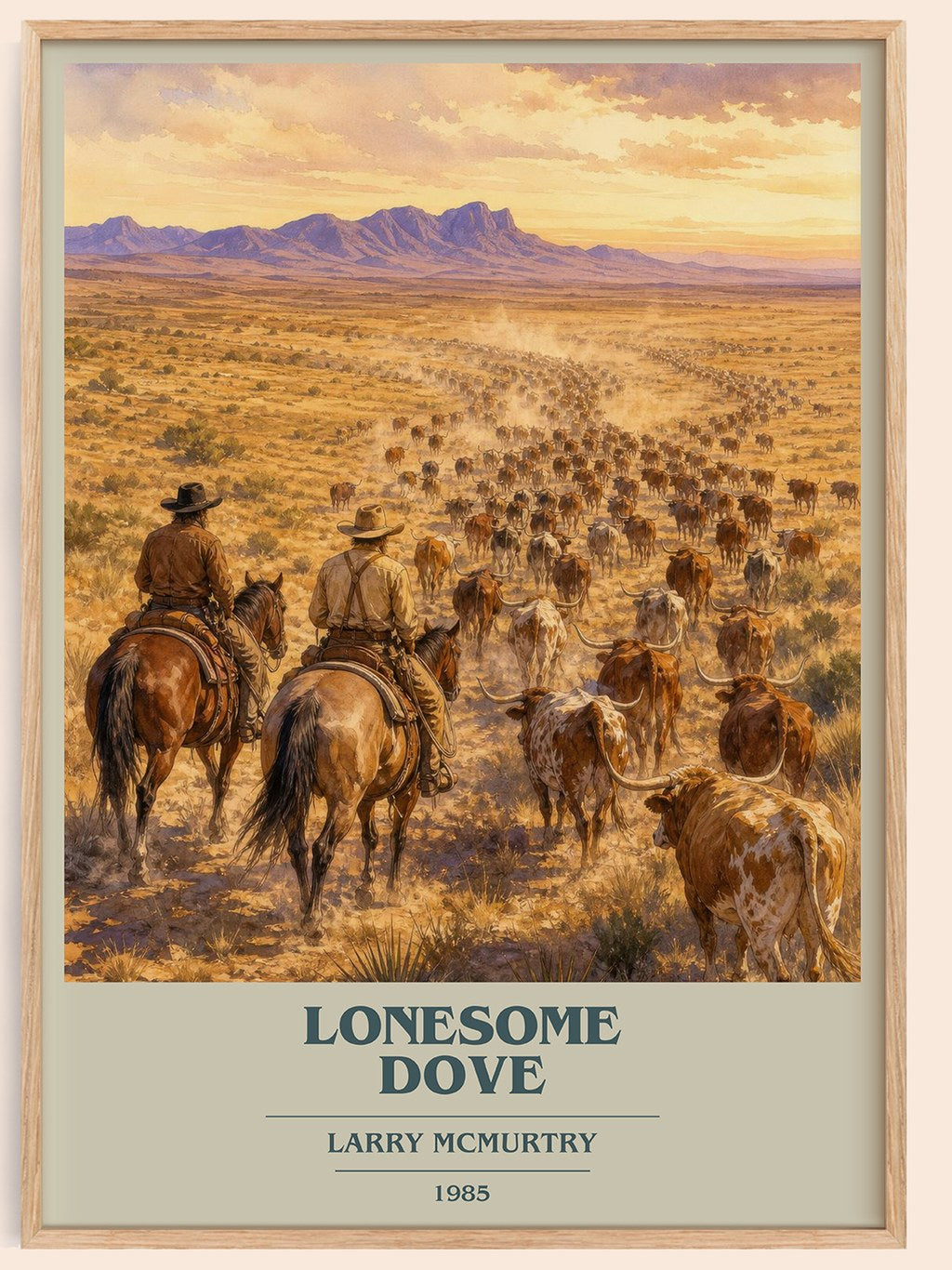 Lonesome Dove book cover book poster by Larry McMurtry – framed literary art print