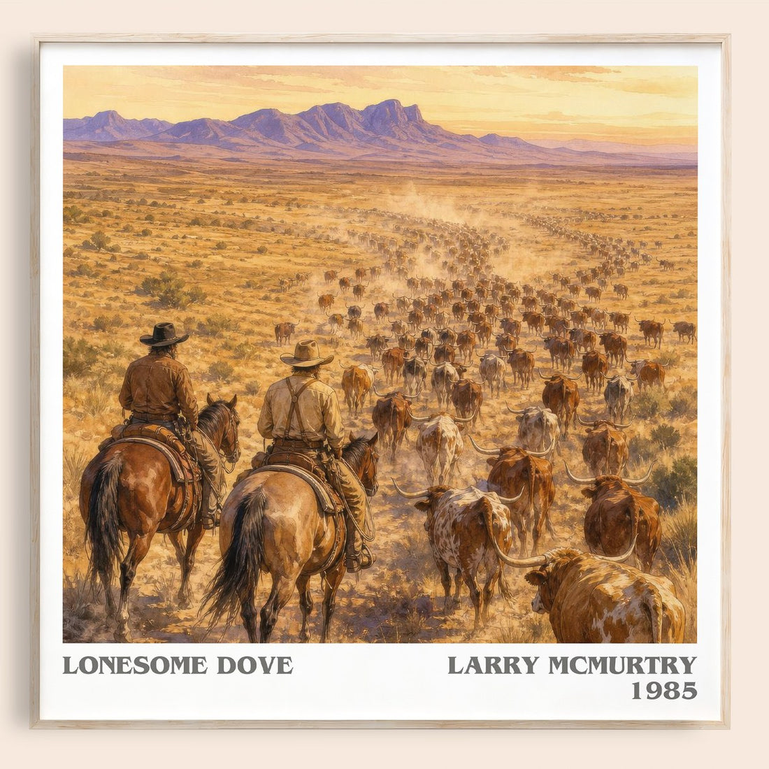Lonesome Dove literary book poster by Larry McMurtry – framed literary art print