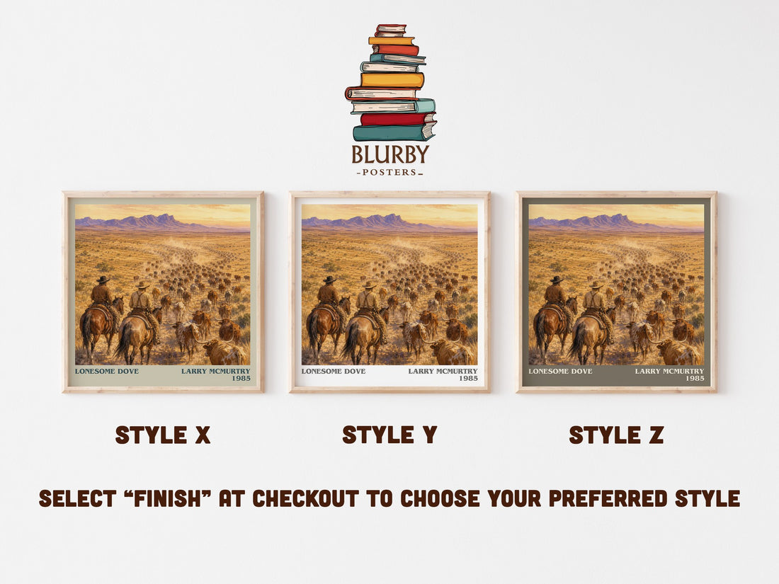 Lonesome Dove literary print in frame leaning in hallway – literary fiction wall art (mockup)