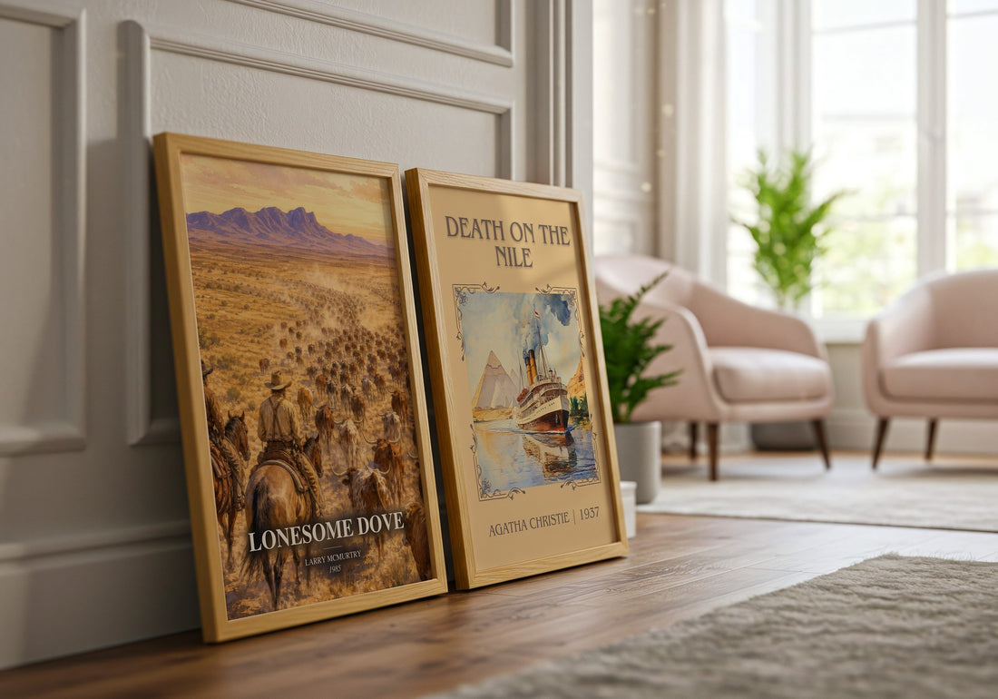Lonesome Dove watercolour print framed by window – literary home decor